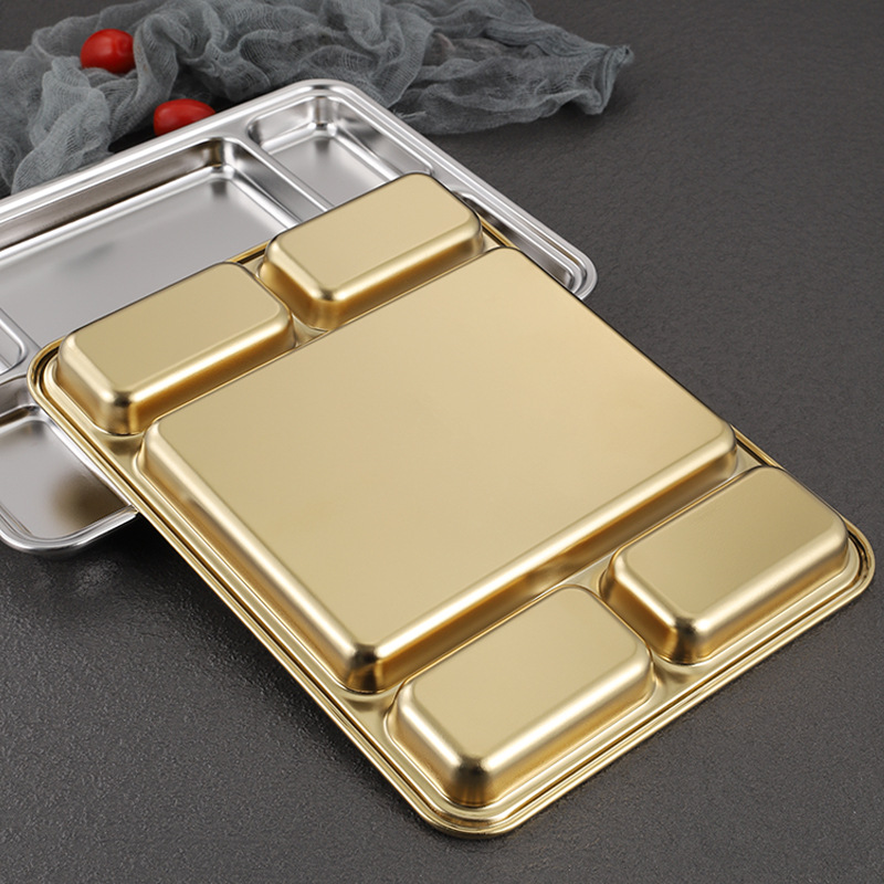 Korean barbecue restaurant's dipping sauce plate is an integrated stainless steel barbecue skewer plate with four or five compartments for sauce Specification drawing