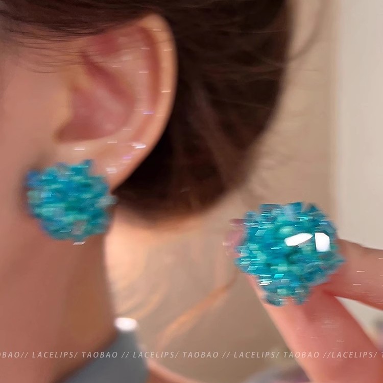 French cool and refreshing crushed stone ice crystal beaded earrings for women 2025 new high-end style earrings, niche design earrings for summer Specification drawing