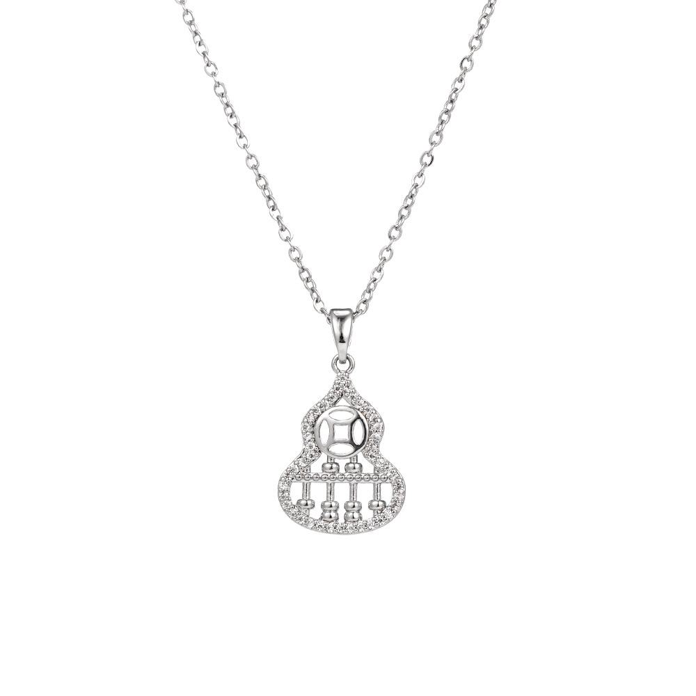 Silver hollowed-out gourd abacus necklace, fashionable, light luxury and versatile titanium steel collarbone chain, personalized design sense accessory wholesale Item Picture