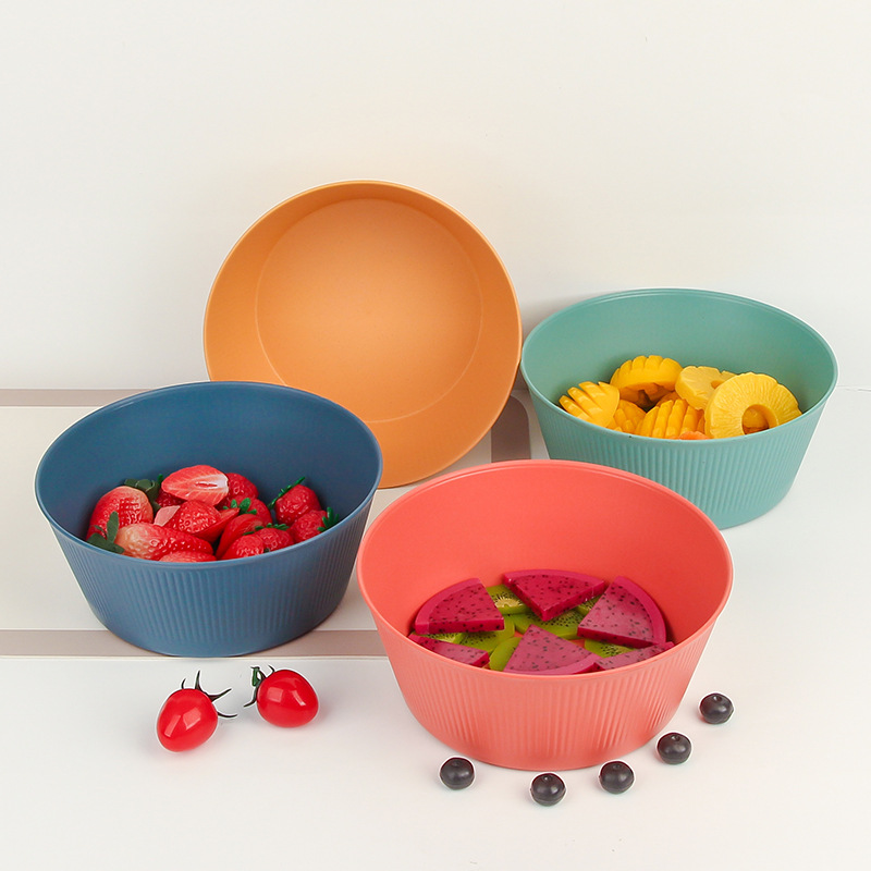 Cross-border Amazon wheat straw fruit basin, household kitchen vegetable salad basin, multi-functional fruit cooking basin Specification drawing