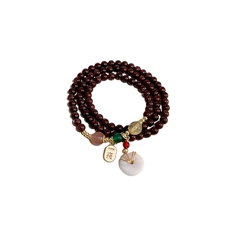 Multi-circle garnet peace pendant bracelet for women, an Instagram niche design sense retro jewelry, a popular friend necklace bracelet Item Picture