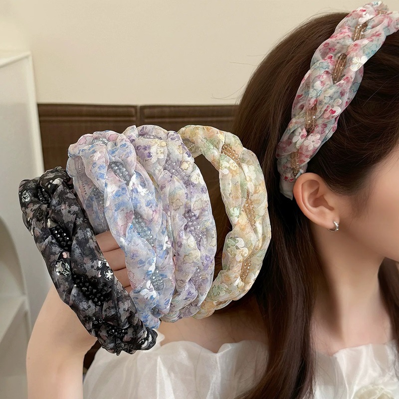Fashionable and light luxury style, versatile woven Korean-style wide-brimmed hair band, retro colored mesh, summer toothed headband hair accessory full figure
