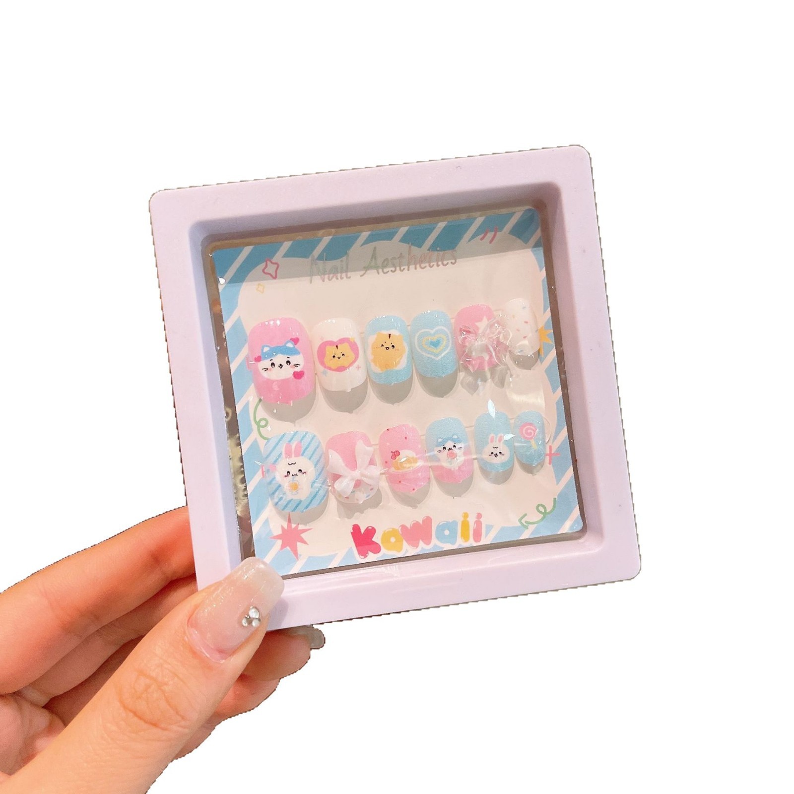 Nail stickers, children's wearable nail 3D cartoon nail stickers, cute nail pieces, little girl self-adhesive nail stickers Item Picture