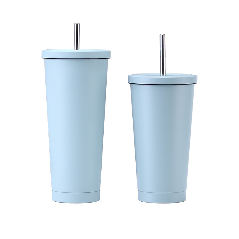 Batch shipment of cross-border 304 stainless steel straw cups, portable outdoor insulated cups, car water cups, double-layer vacuum coffee cups Item Picture