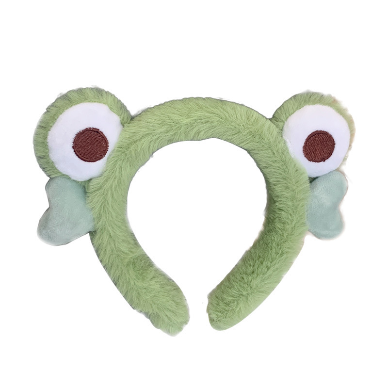 Big-eyed frog hairband, cartoon cute plush girl, face washing and hair pressing headband, fluffy hairpin headwear, hair tie for girls Item Picture
