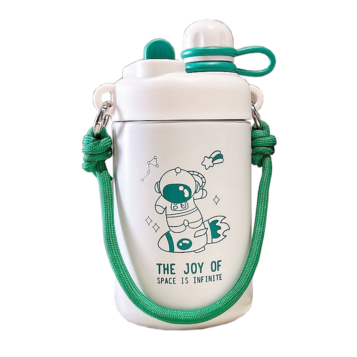 Cartoon hand-held thermos cup, astronaut cute stainless steel straw cup, student portable, high appearance level lifting rope cup Item Picture