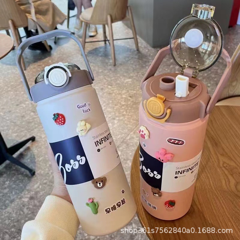 Cartoon 304 stainless steel insulated cup, large capacity wholesale, high appearance level girls' insulated pot, portable double-drinking insulated cup full figure