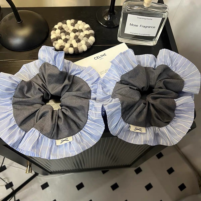 In 2025, Dongdaemun's new suit fabric, with a school-style blue and gray color scheme, large-sized large intestine hair band and hair tie, women's hair accessory details Picture