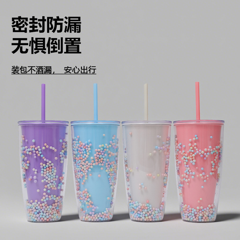 Cross-border Amazon bestseller double-layer plastic cup Macron high appearance level Internet celebrity water cup Fashionable and casual large-mouthed cup details Picture