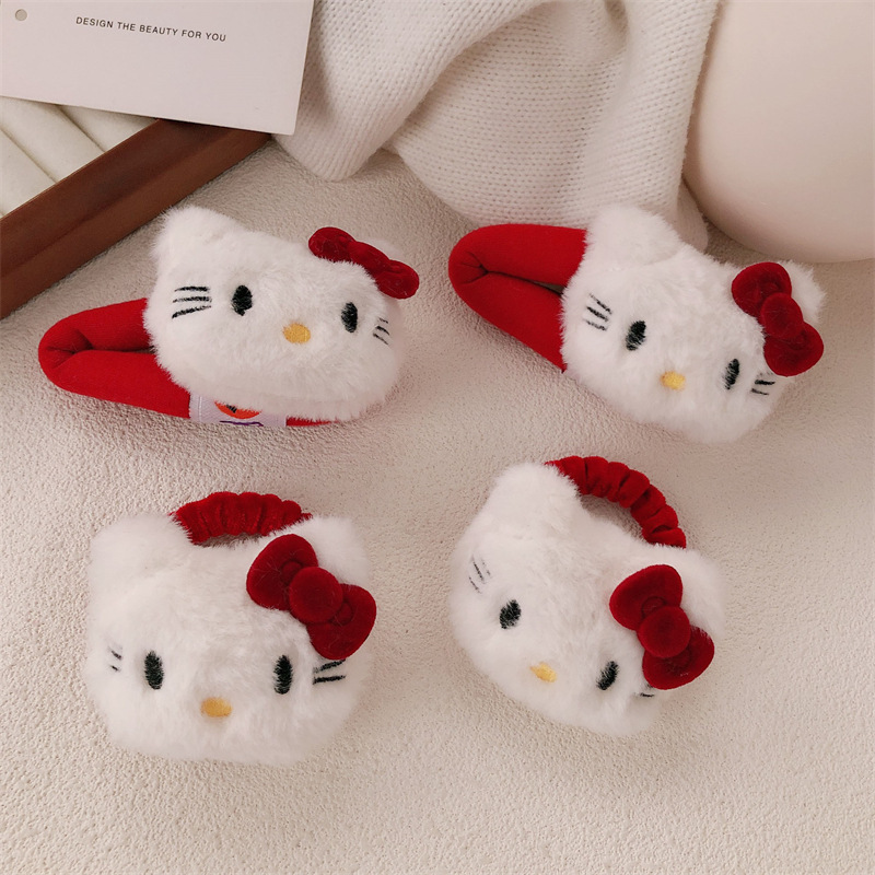 Red cartoon plush hair clip, female cat, large bow, bb clip, headwear, hair clip, side clip, hair clip, bangs clip details Picture