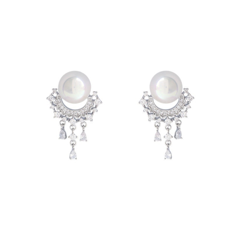 Super ethereal and exquisite zircon pearl earrings, versatile for women's charm, French tassel stud earrings, high-end women's earrings wholesale Item Picture