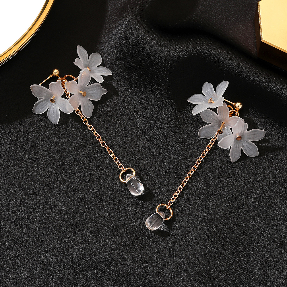 The new ice flower tassel earrings, a stylish long multi-layer crystal petal ear ring, are popular earrings in Dongdaemun, South Korea Application Scenario