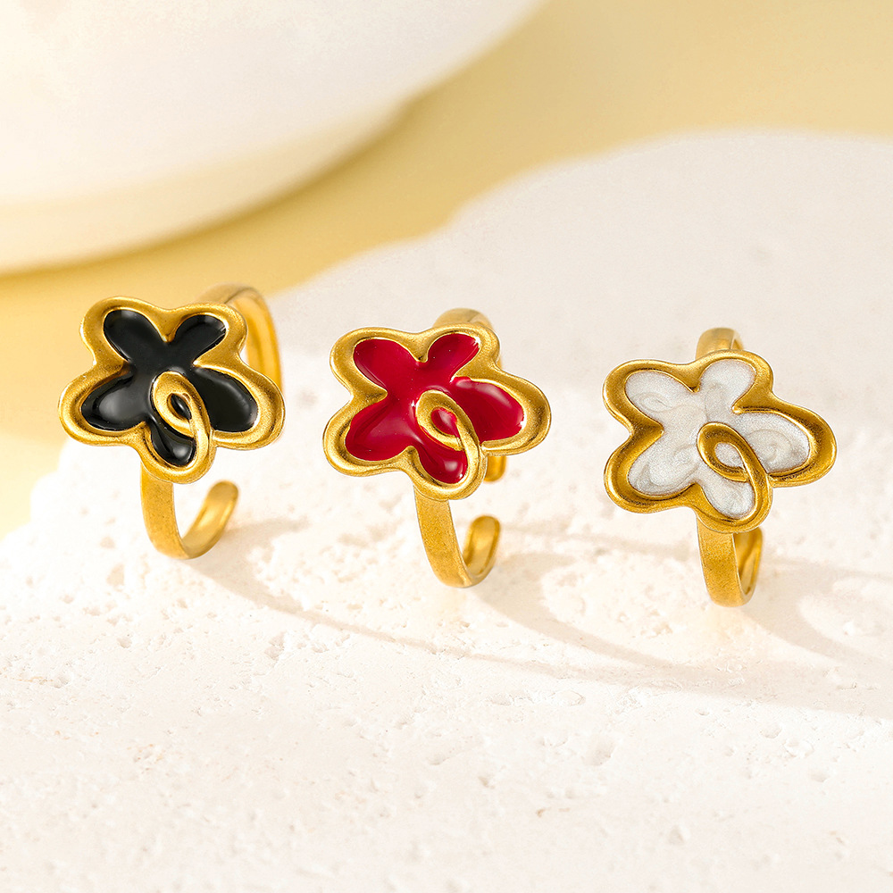 European and American light luxury high-end stainless steel ring, women's color does not fade, oil pressure electroplated 18k gold simple open ring Specification drawing