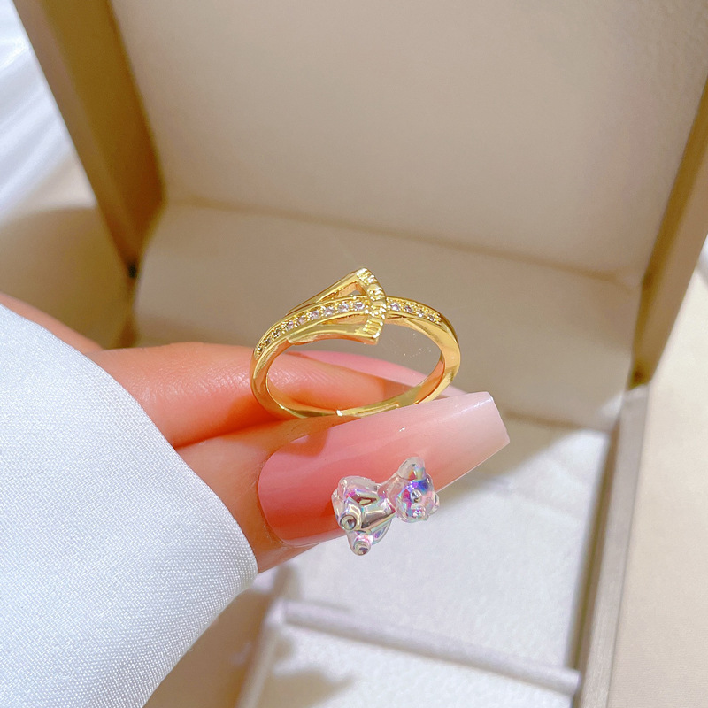 【 Real Gold 】 Ginkgo zircon Full Diamond ring with adjustable opening, simple Japanese-style bracelet, couple rings details Picture
