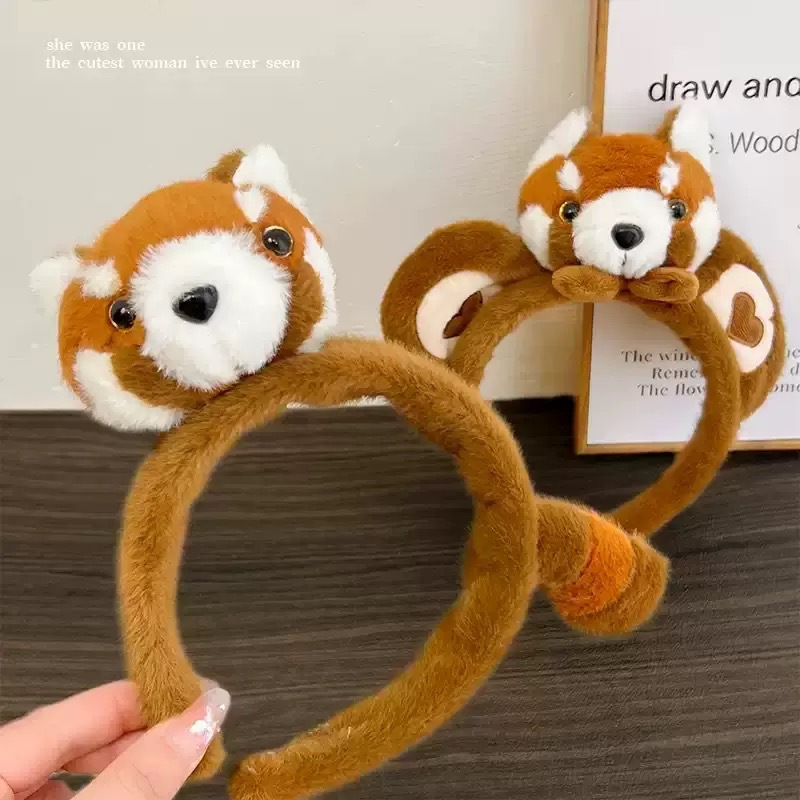 Cute raccoon headbands, creative cartoon headwear, zoo cute photo clips, plush red panda funny headbands Application Scenario