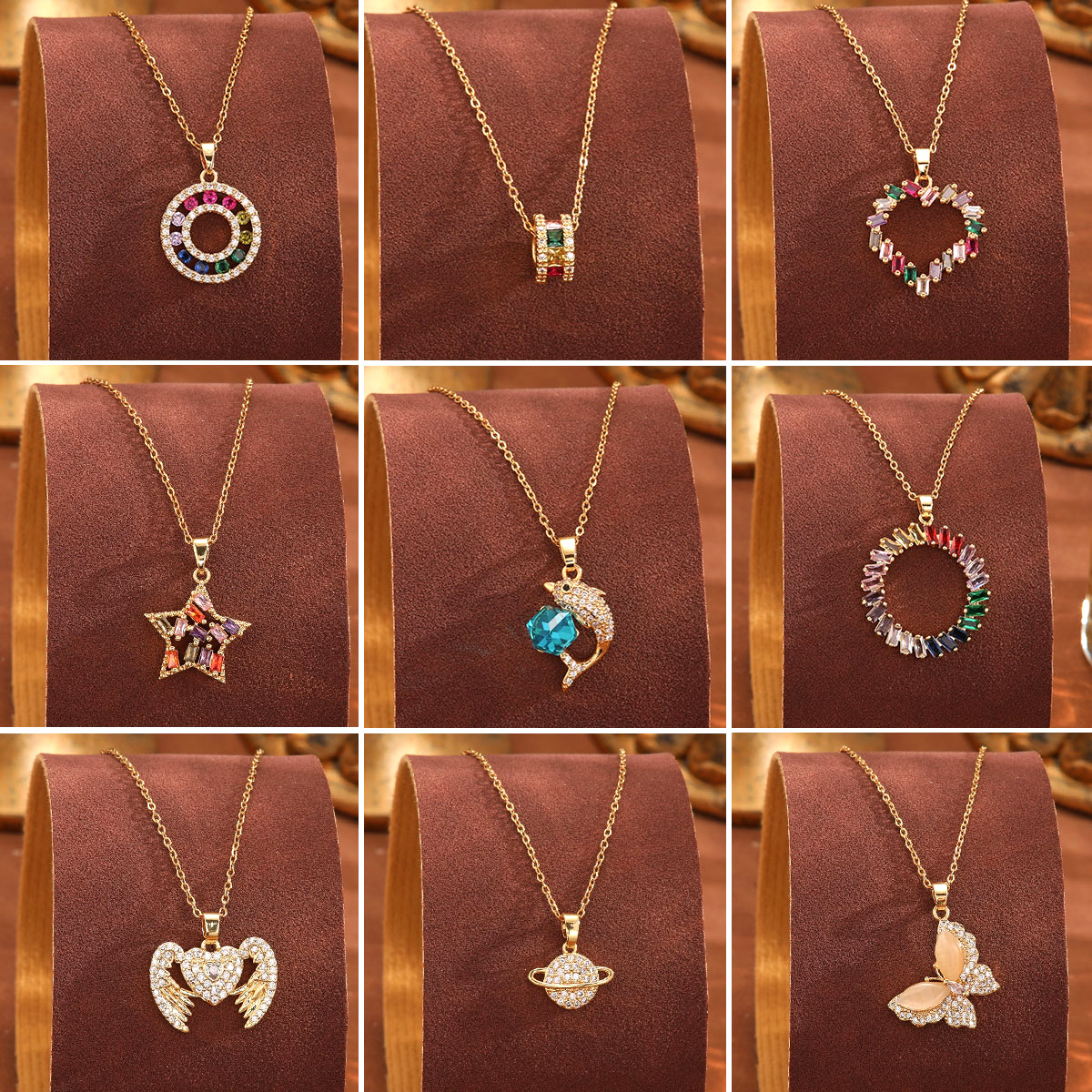 Cross-border European and American titanium steel necklace for women, light luxury and high-end feel, copper micro-inlaid colored zircon heart pendant collarbone chain accessory full figure