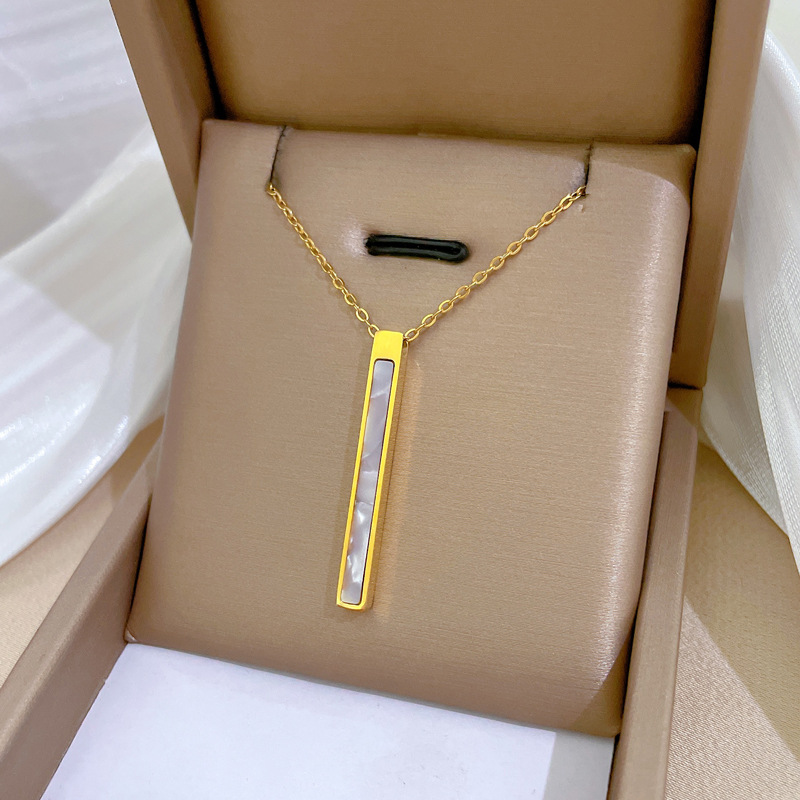 【 All-titanium Steel 】 Mother-of-pearl long strip style, minimalist style, real gold necklace inside the furnace, women's ins collarbone chain Specification drawing
