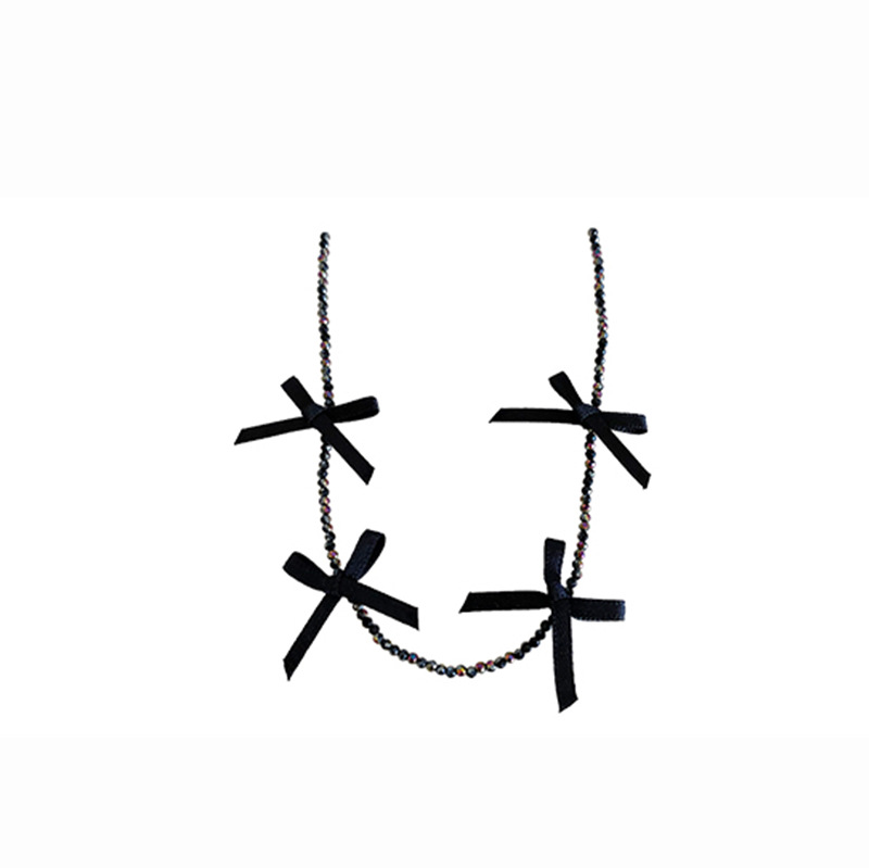 Sweet crystal beaded necklace, light luxury style ribbon bow collarbone chain, simple neck chain from Dongdaemun, South Korea Item Picture