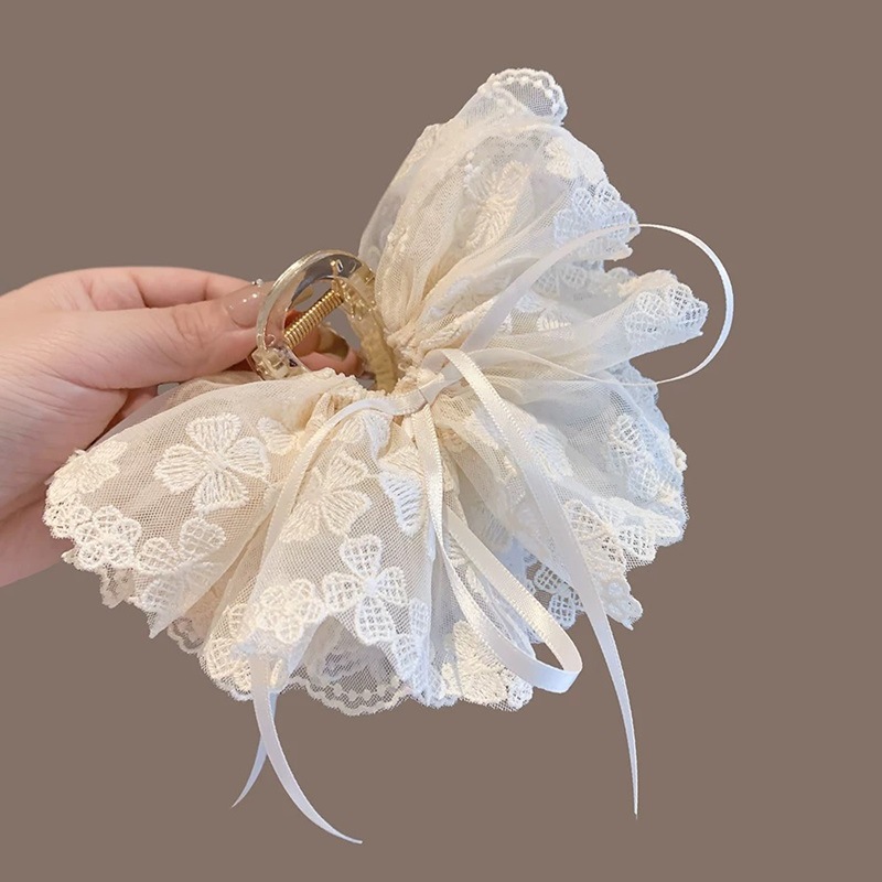 Super ethereal lace grappling clips for women, high-end embroidered four-leaf clover hair clips, back of the head updo, shark clips, hair clips, and hairpins full figure