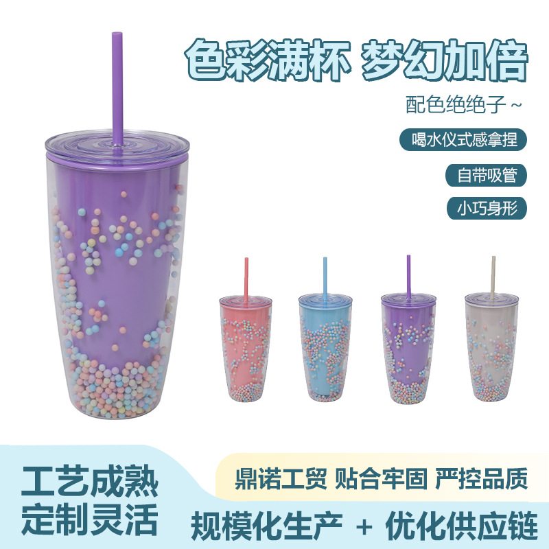 Cross-border Amazon bestseller double-layer plastic cup Macron high appearance level Internet celebrity water cup Fashionable and casual large-mouthed cup full figure
