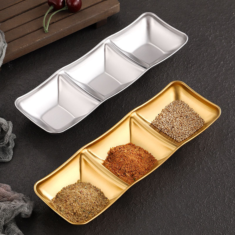 Stainless steel compartments, small saucers, soy sauce and vinegar saucers, hot pot dipping sauce and seasoning saucers, Korean barbecue dipping sauce saucers details Picture