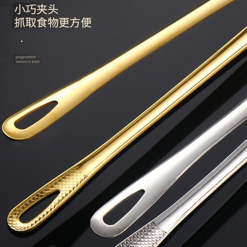 Korean barbecue tongs, 304 stainless steel barbecue tongs, steak tongs, buffet barbecue tongs, golden extended cooking tongs details Picture