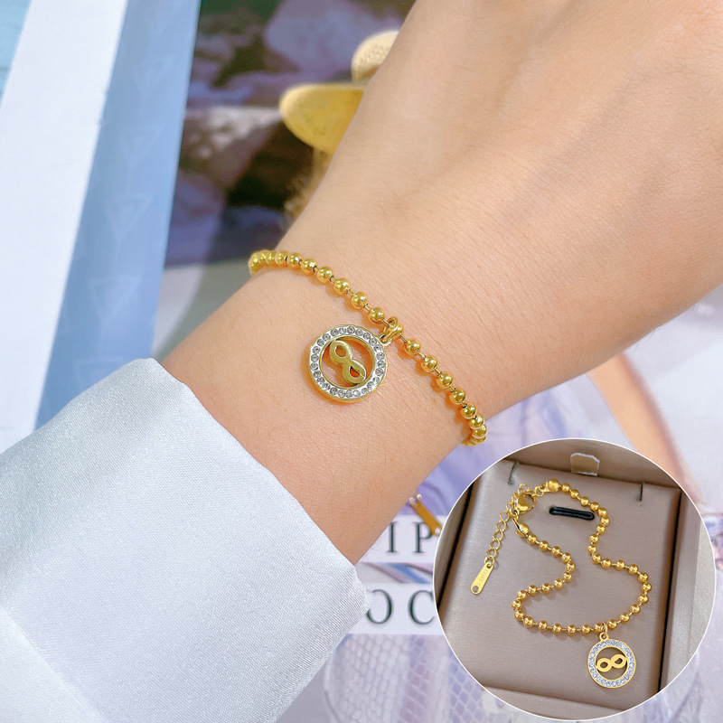 【 All-titanium Steel 】 Dongdaemun Personalized round Bead 8-shaped ring bracelet, a retro birthday gift for a female Internet celebrity and best friend details Picture