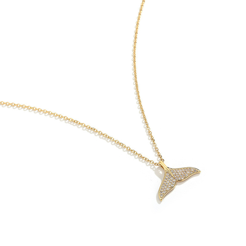 Fashionable gold-plated full diamond fishtail pendant titanium steel necklace, feminine elegance, luxurious design sense, Internet celebrity collarbone chain wholesale Item Picture