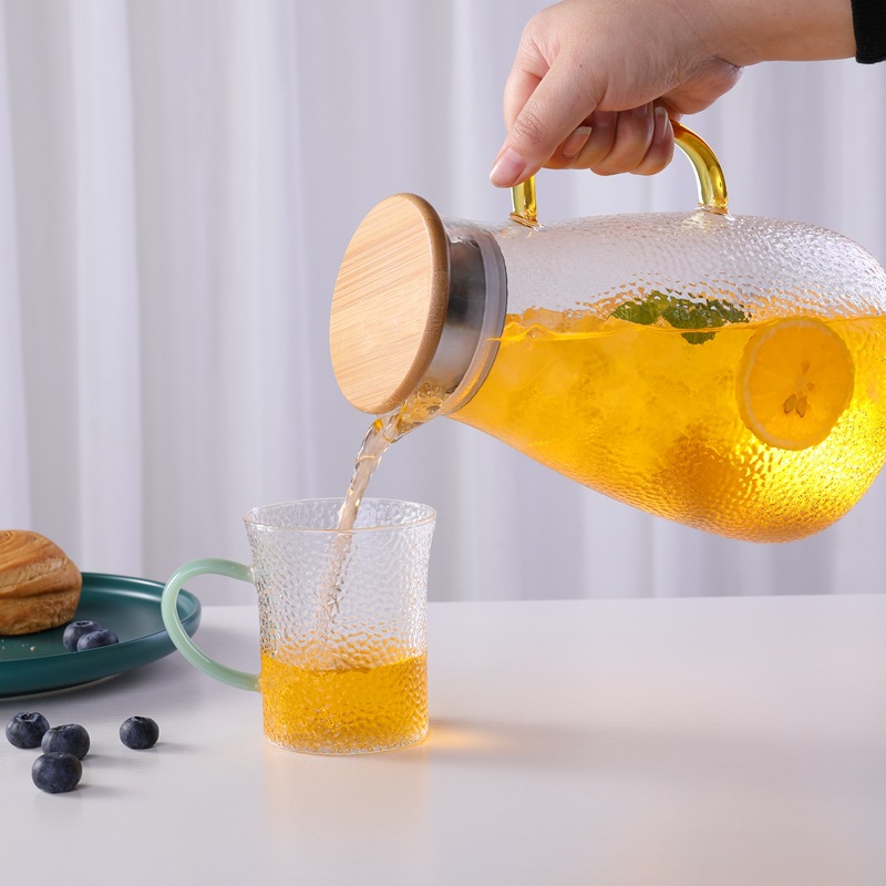 Heat-resistant snowflake kettle, glass water kettle, cold water kettle with hammer pattern, large capacity thickened cold water kettle, hammer pattern cold water kettle, cold brewing Specification drawing