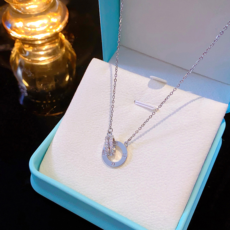 Silver fashionable, light luxury, full diamond Roman double ring titanium steel necklace, a unique and versatile female collarbone chain, a popular online accessory Specification drawing
