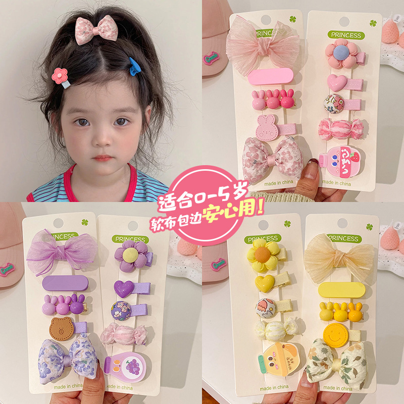 Cute baby hair clips for children with less hair without damaging it. Duckbill clips for girls with bow bangs and side clips for headwear details Picture