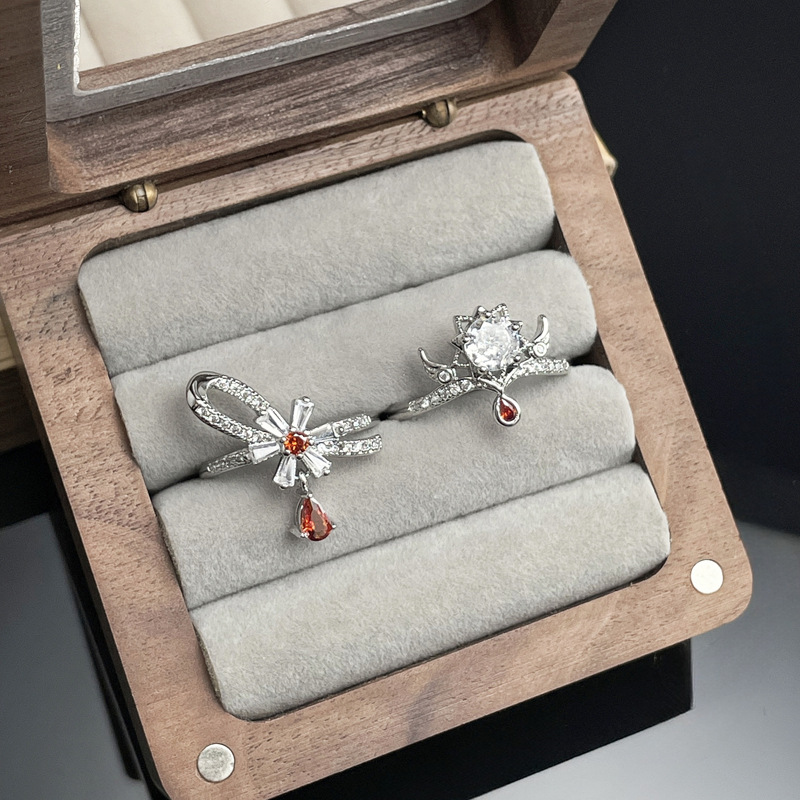 A new, niche design bow red zircon high-end ring for women, adjustable and versatile, light luxury and exquisite ring Specification drawing