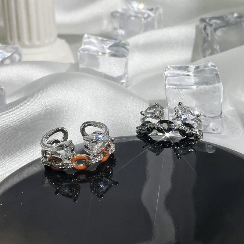 A double-layer chain ring for women, exquisite and elegant, sweet and cool, light luxury, trendy index finger ring, ins cold style, versatile open ring full figure