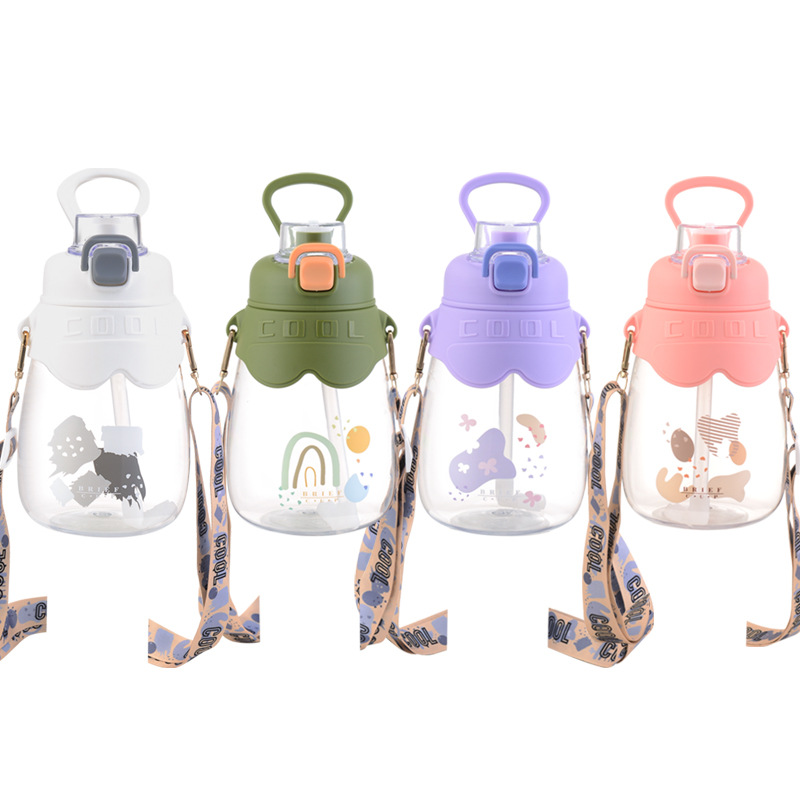 Children's water cups, high appearance level, large capacity, student plastic, popular large-bellied cups, straw cups, men's and women's ton-ton water bottles, customized Item Picture