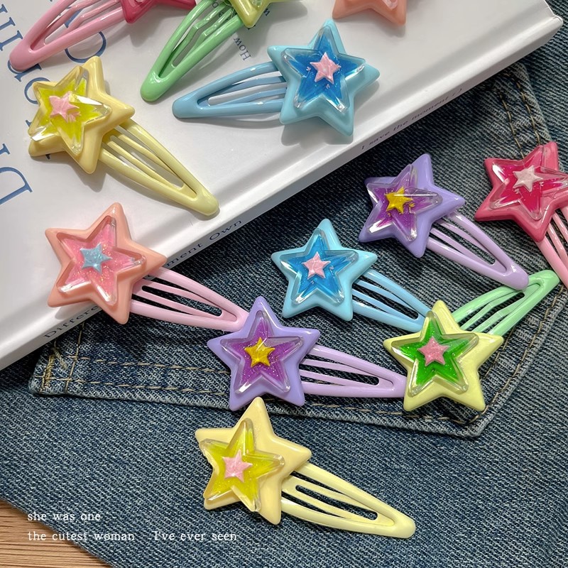 Sweet and Cool y2k Five-pointed Star bb Clip Dopamine Star Hair Clip ins Sweet Girl Five-pointed Star Side Versatile and cute hair clip details Picture