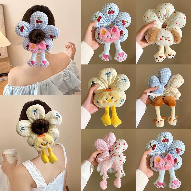 Cute cartoon fun flower large intestine hair band for women, high-end cotton three-dimensional dog headband, cat and duck hair band Application Scenario