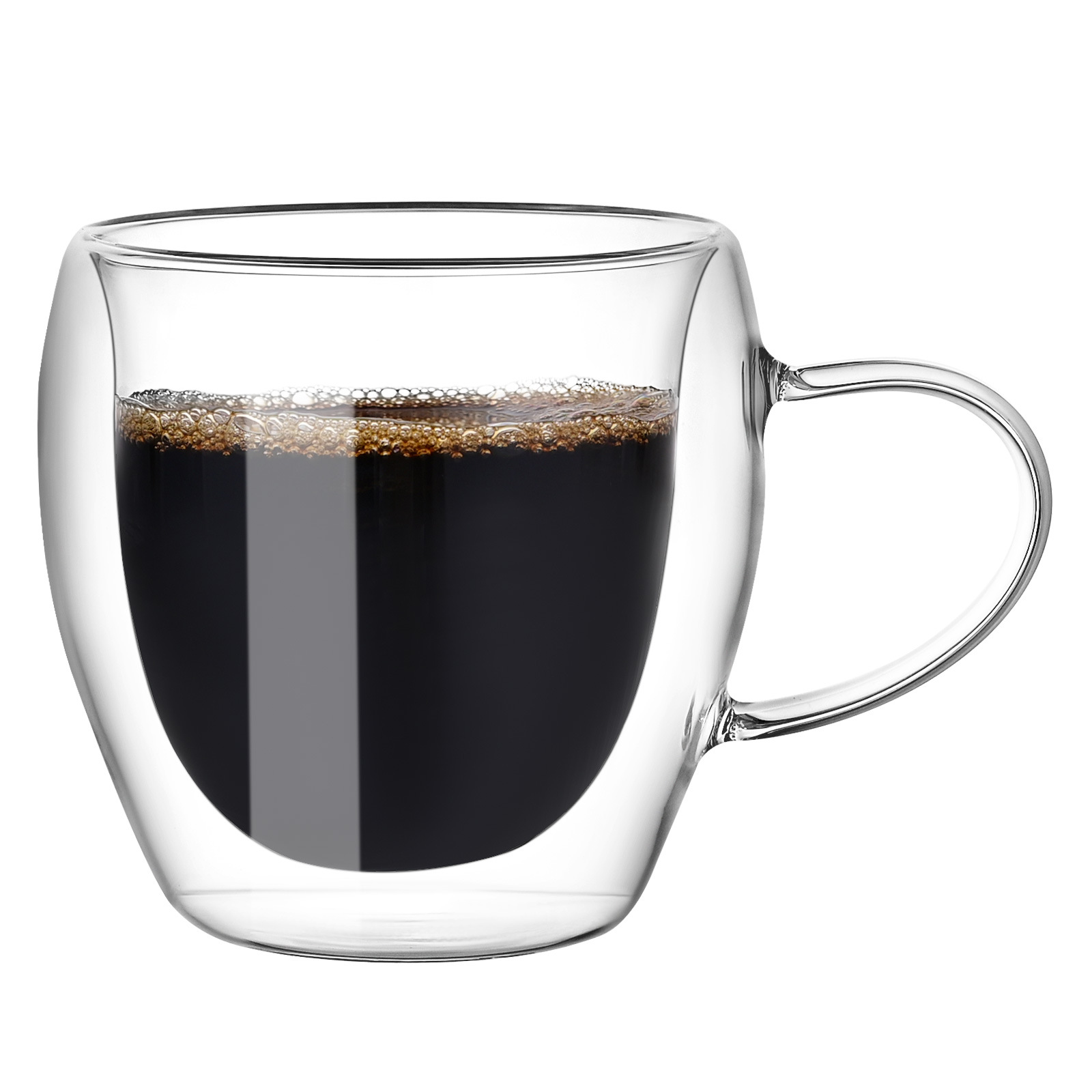 Double-layer glass coffee cup, heat-insulating American transparent glass cup with handle, office high borosilicate heat-resistant tea cup Item Picture