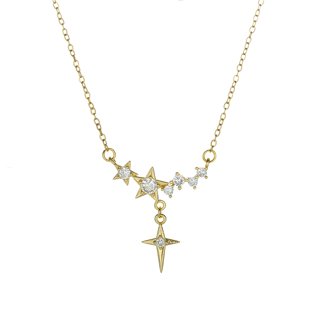 A new Korean version with a unique design sense, star tassel pendant titanium steel necklace, versatile for women, and slightly studded with diamonds Item Picture