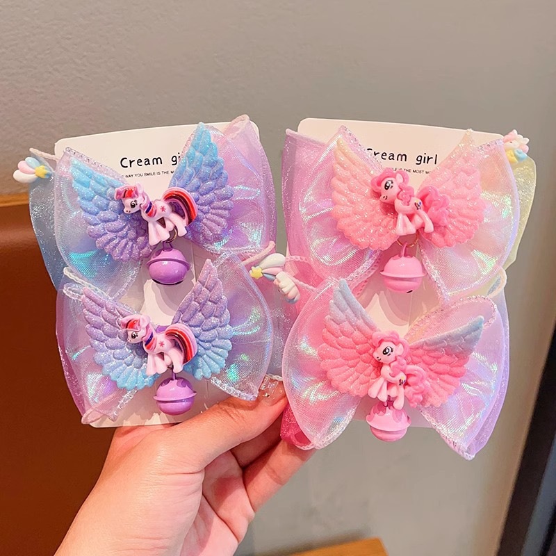 Children's pearl mesh gauze float cartoon super fairy princess ribbon braided hair headwear, little girl bow hair clip hair accessory Specification drawing