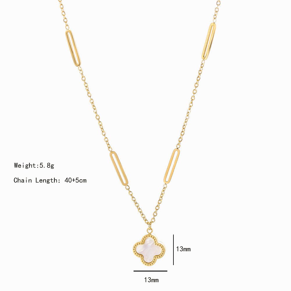 High-end paperclip, simple four-leaf clover, titanium steel necklace, a niche and elegant, light luxury collarbone chain, a versatile accessory for Internet celebrities Item Picture