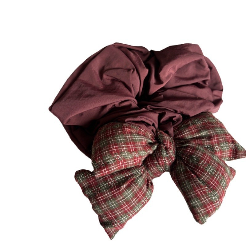 New autumn and winter Angolan red checkered bow sponge hair band, hair rope and hair accessory, versatile and elegant bun hair accessory Item Picture