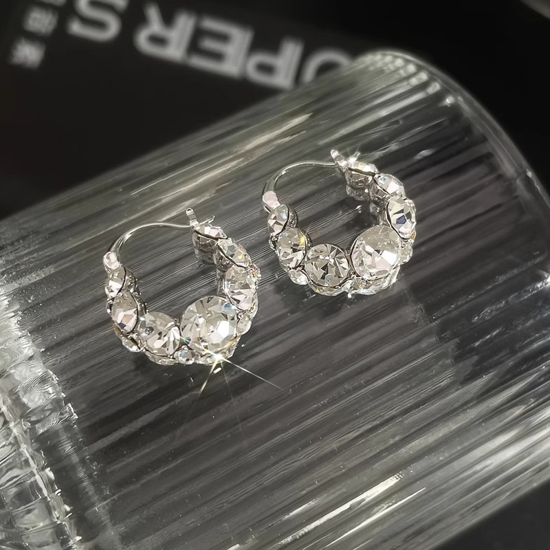 French-style full-diamond ring ear buckles, super dazzling and versatile earrings, women's light luxury and high-end design earrings wholesale Specification drawing