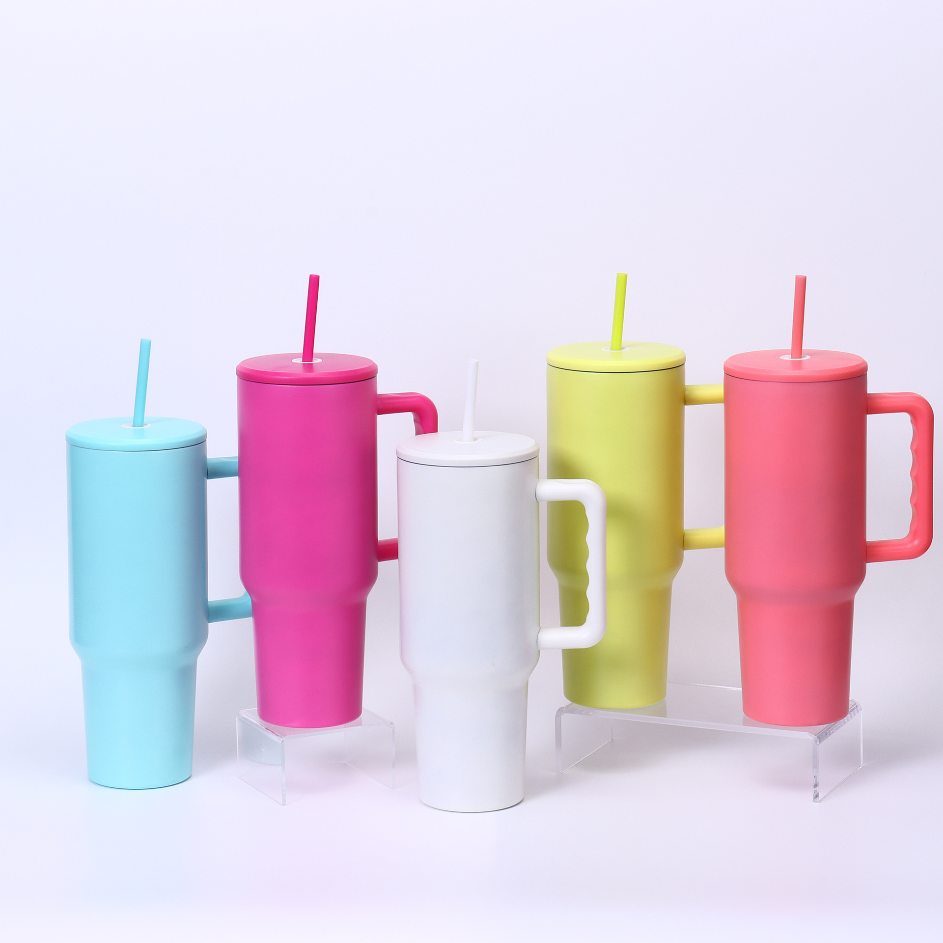 Wholesale of 40oz cross-border car cups, large-capacity 304 stainless steel insulated cups, candy-colored portable handle straw cups full figure