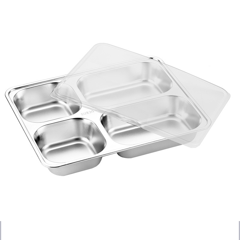 Chinese-style thickened compartments with LIDS lunch boxes for students, adults and children, school lunch boxes, 304 stainless steel fast food plates Specification drawing