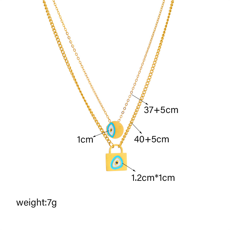 European and American fashion, niche design, simple and individual titanium steel oil drip lock head, round eye pendant, double-layer chain necklace Application Scenario