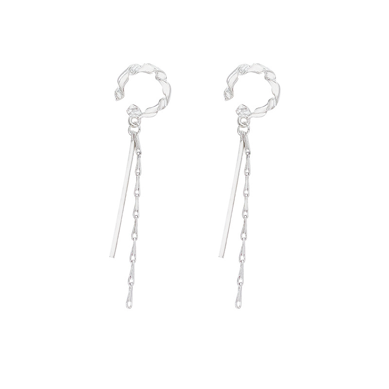 Cold style twisted long tassel earrings for women's autumn and winter, new no-ear piercing ear bone clips, simple and fashionable earrings Item Picture