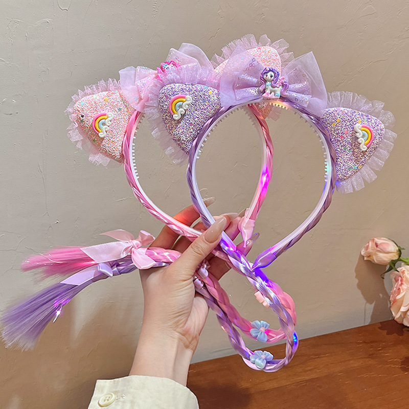 My Little Pony's glowing wig, hair band, girl crown headband, 2025 new style cartoon hair clip for little girls details Picture