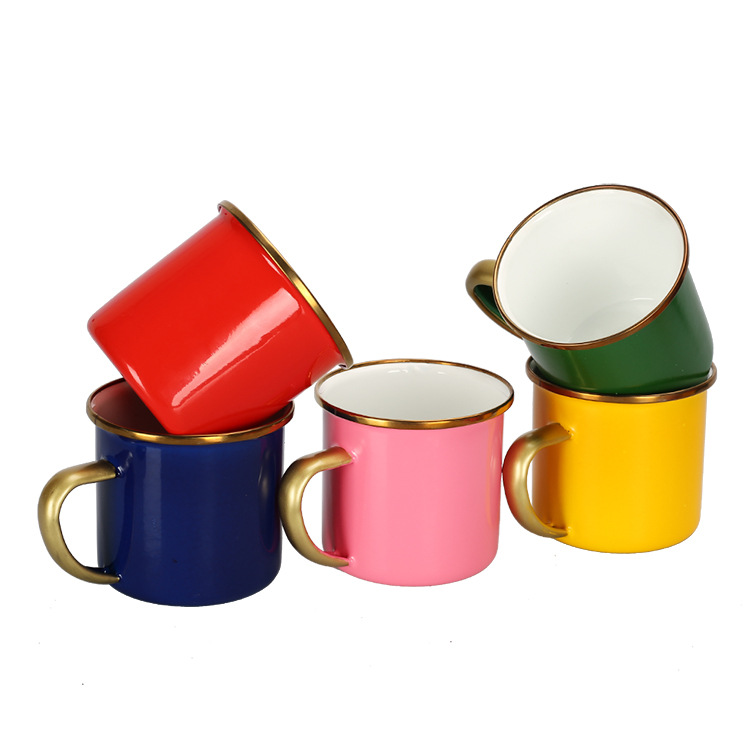 Metal pure enamel cup, gold-plated rolled edge enamel cup manufacturer, with printed LOGO, retro and creative Application Scenario