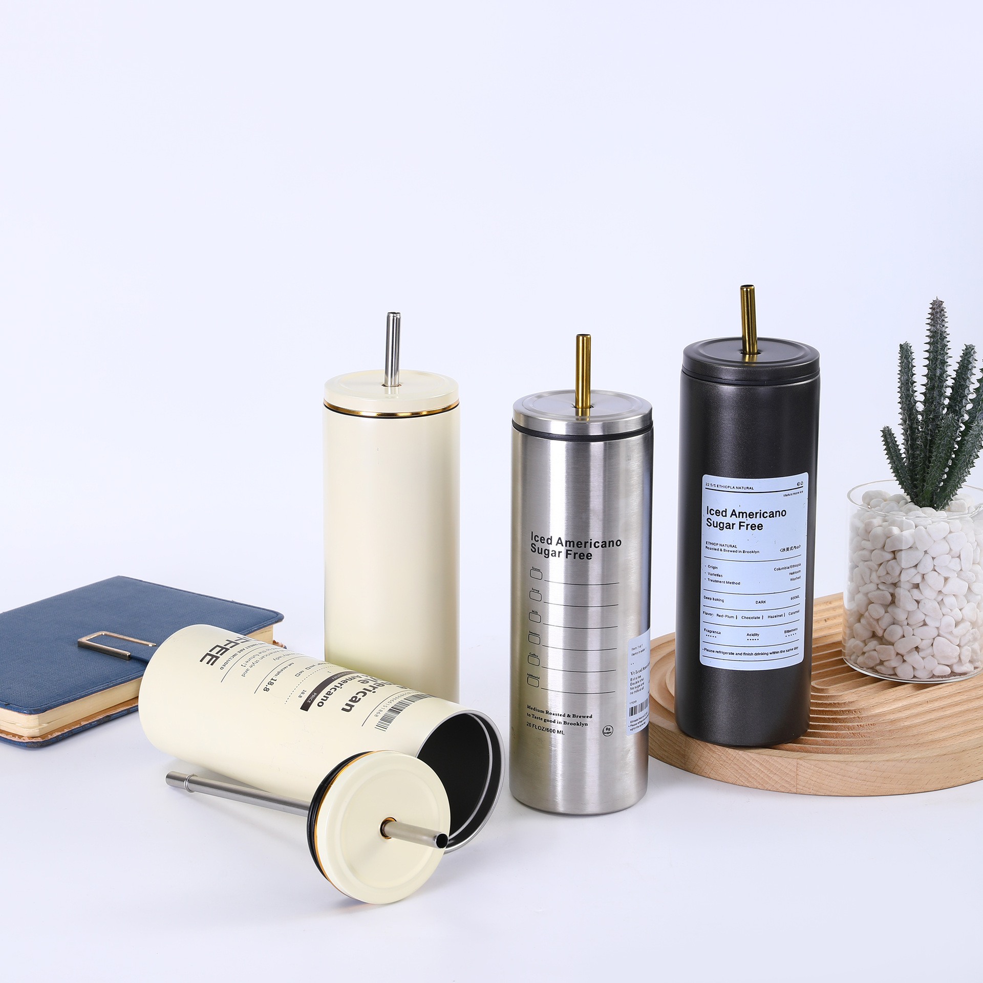 Thai, Vietnamese, American stainless steel straw cup, straight cup, portable car, casual cup, outdoor sports cup details Picture