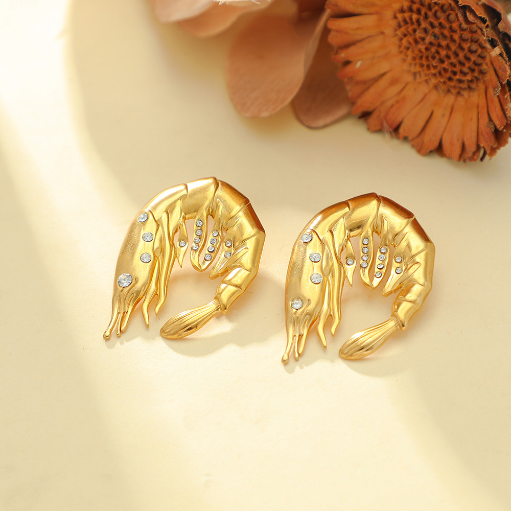Wholesale of cross-border exaggerated ocean-style diamond-encrusted pearl earrings with a light luxury and high-end feel, stainless steel stud earrings for women details Picture